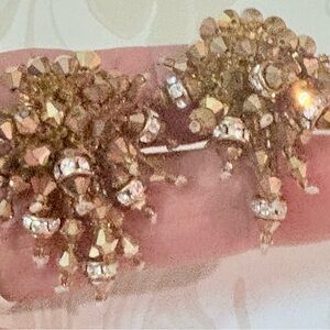 Vintage Gold Swarovski Crystal slight dangle Hand made clip earring